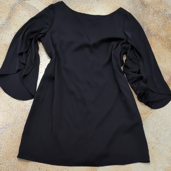 Milly | Silk Stretchy Black Mini Dress with Butterfly Sleeves Size 14 - Picture 4 of 12